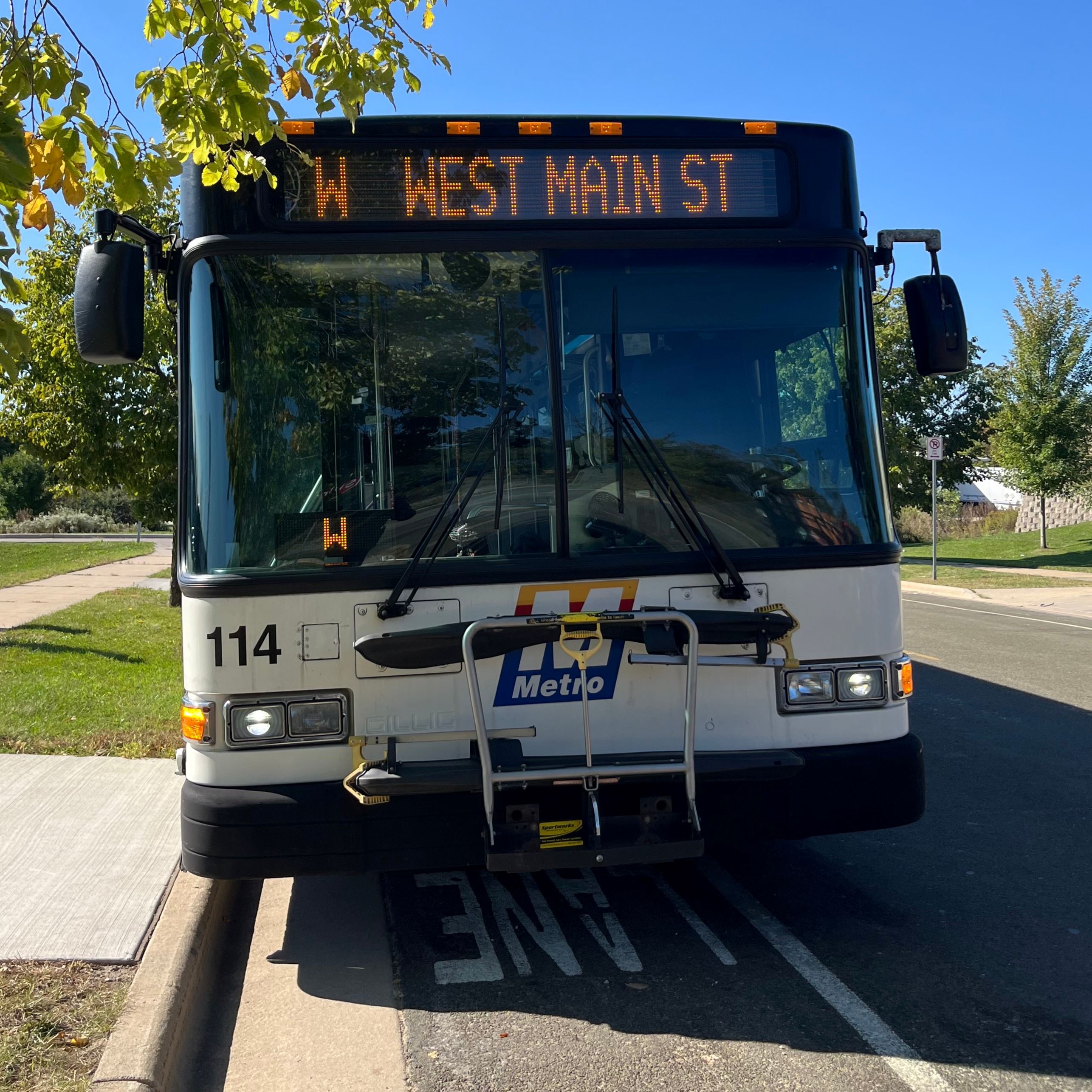 A Metro Transit Bus Route W is at the park and ride.